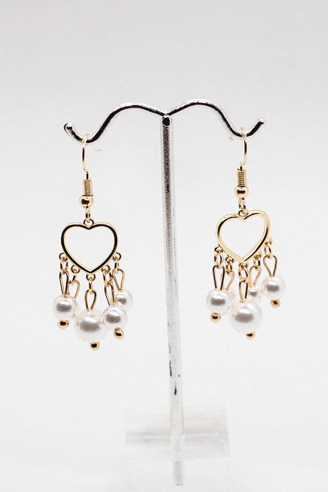 pearl and gold heart earrings