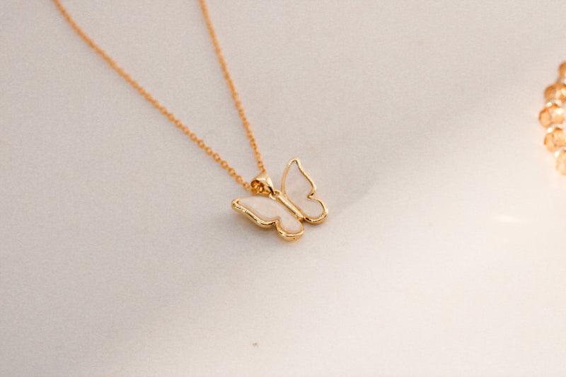 Golden Pearl Butterfly Necklace