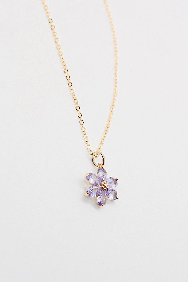 Purple Crystal Flower Gold Necklace