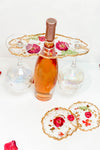 Gold Flake + Red Pressed Flower 2 Glass Wine Butler