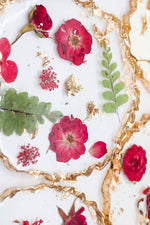 Gold Flake + Red Pressed Flower Coasters